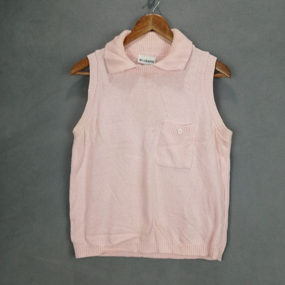 Apostrophe Sweater Womens Large Pink Sleeveless Ribbed Hem Chunky Knit Classic